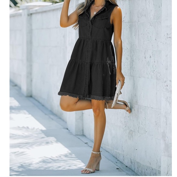 Button Down Short Denim Jean Dress Size 2XL - Picture 6 of 8